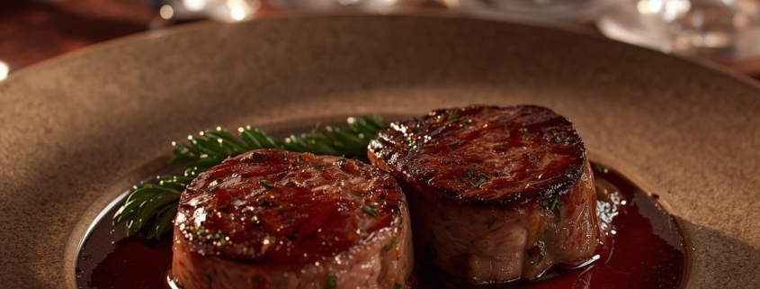 MEDALLNES DE RES CON VINO TINTO Y SALSA INGLESA